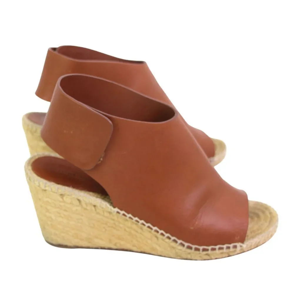 CELINE PARIS BROWN GENUINE LEATHER OPEN TOE WEDGE SLINGBACK SANDALS SHOES Sz 38